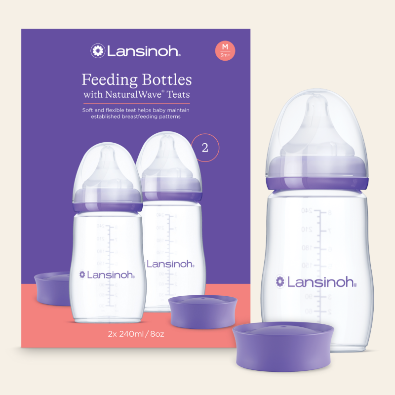 Lansinoh 2 db cumisüveg közepes folyású etetőcumival + 2 db fedéllel, 240 ml
