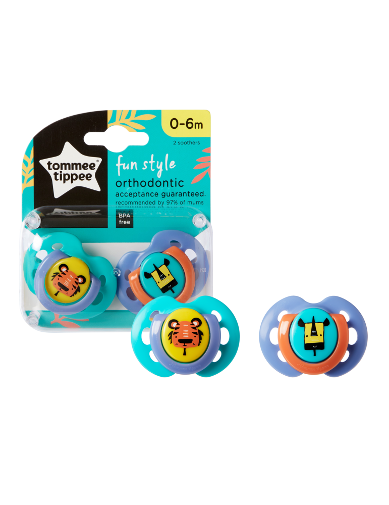Tommee Tippee Fun Style ortodontikus szilikon játszócumi 0–6 hó – 2 db