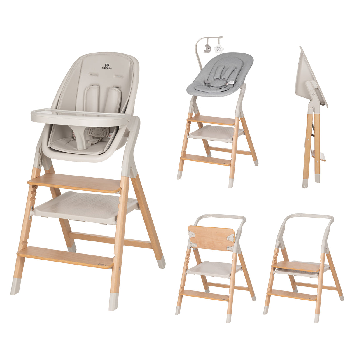 Carrello Ergo 4 az 1-ben etetőszék és tanulótorony (0-110 kg) - Linen Beige (CRL-16701)