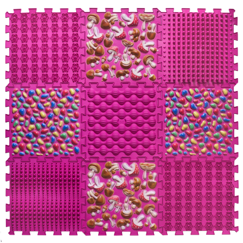 Puzzle Mix 9 elemből álló ortopédiai masszázs szőnyeg Rózsaszín