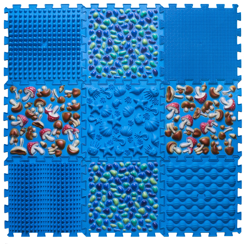 Puzzle Mix 9 elemből álló ortopédiai masszázs szőnyeg Kék
