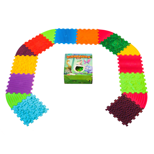 Ortek Dinoszauruszok Puzzle 10 elemből álló masszázs szőnyeg + 6 Háromszögű puzzle elem