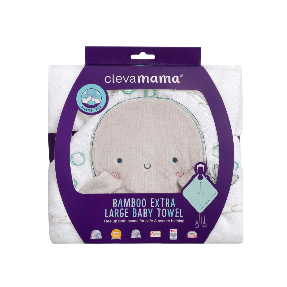 ClevaMama extra nagy bambusz babatörölköző (Szín: szürke)