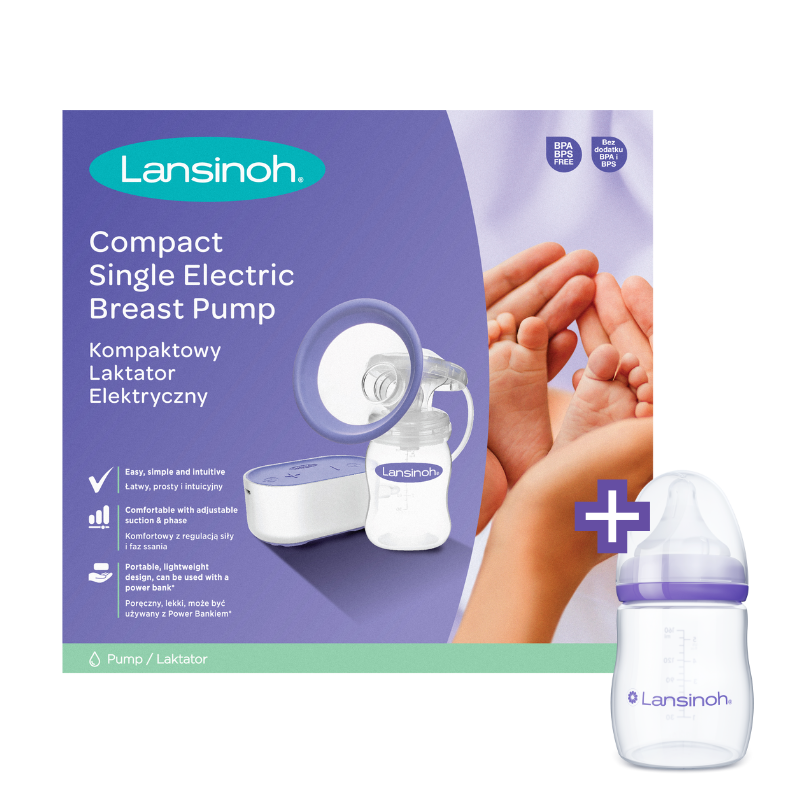 Lansinoh 2 fázisú kompakt elektromos mellszívó + 160 ml cumisüveg szettben