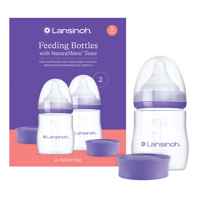 Lansinoh 2 db cumisüveg lassú folyású etetőcumival + 2 db fedéllel, 160 ml