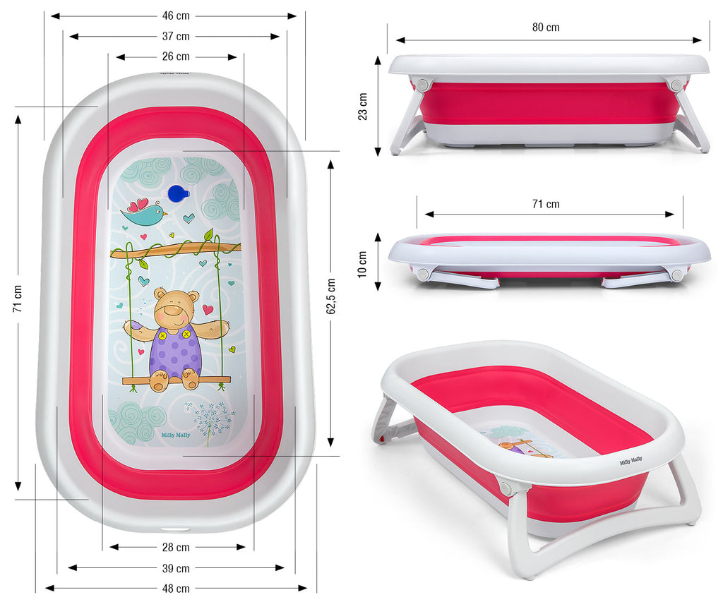 Milly Mally Aqua összecsukható babakád hőérzékelős dugóval – Pink