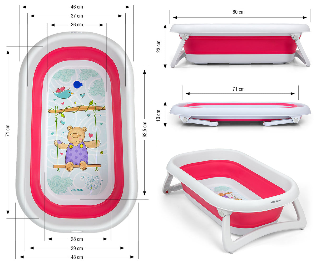 Milly Mally Aqua összecsukható babakád hőérzékelős dugóval – Pink