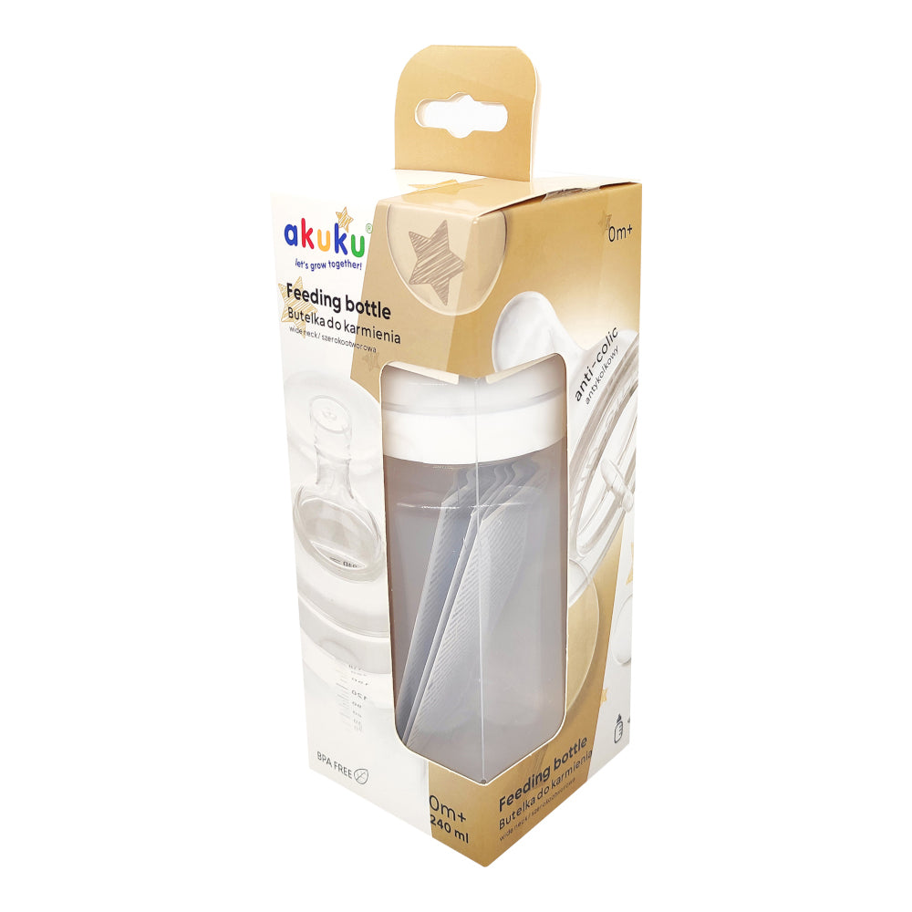 AKUKU széles szájú hasfájás elleni cumisüveg – 240 ml, 0 hó+