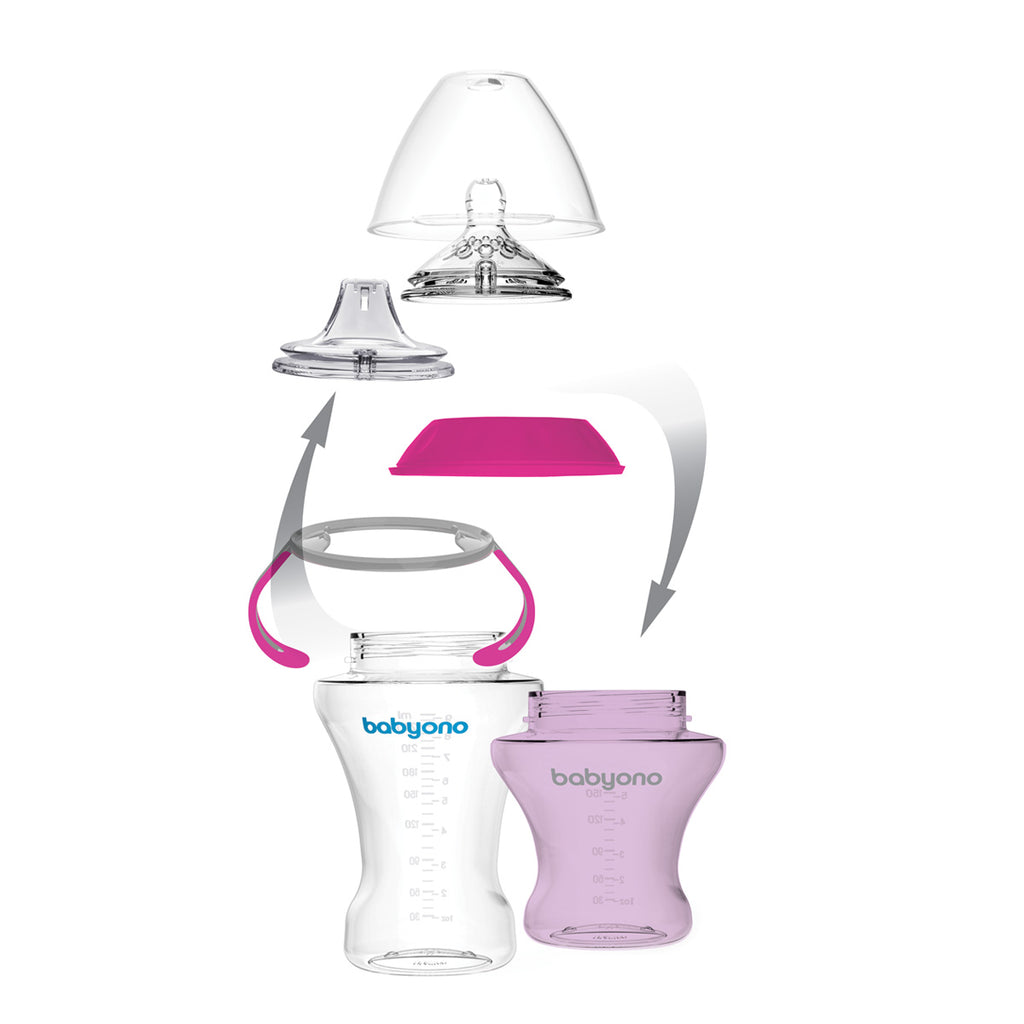 BabyOno csöpögésmentes itatópohár puha ivócsőrrel 180 ml – rózsaszín