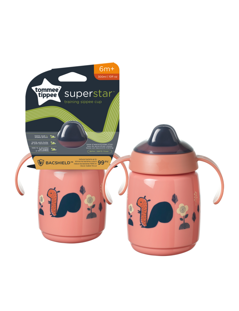 Tommee Tippee Superstar itatópohár fogantyúval, cseppmentes, 300 ml, 6 hó+ – Rózsaszín