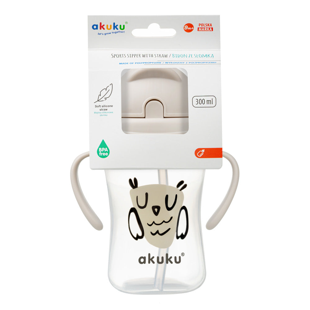 AKUKU visszahajtható szívószálas tanulópohár – Bagoly, 300 ml