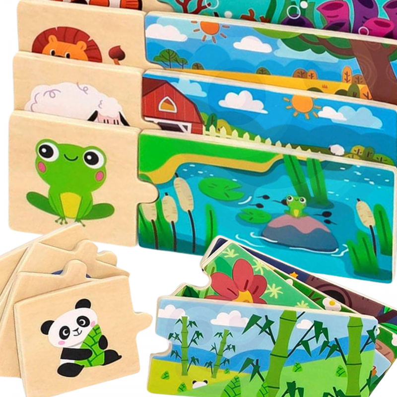 Viga fa állatok és otthonuk fejlesztő puzzle