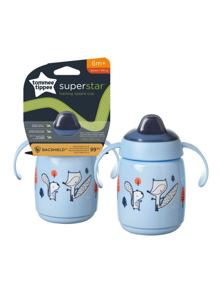 Tommee Tippee Superstar szivárgásmentes itatópohár fogantyúval 300 ml – Kék, 6 hó+