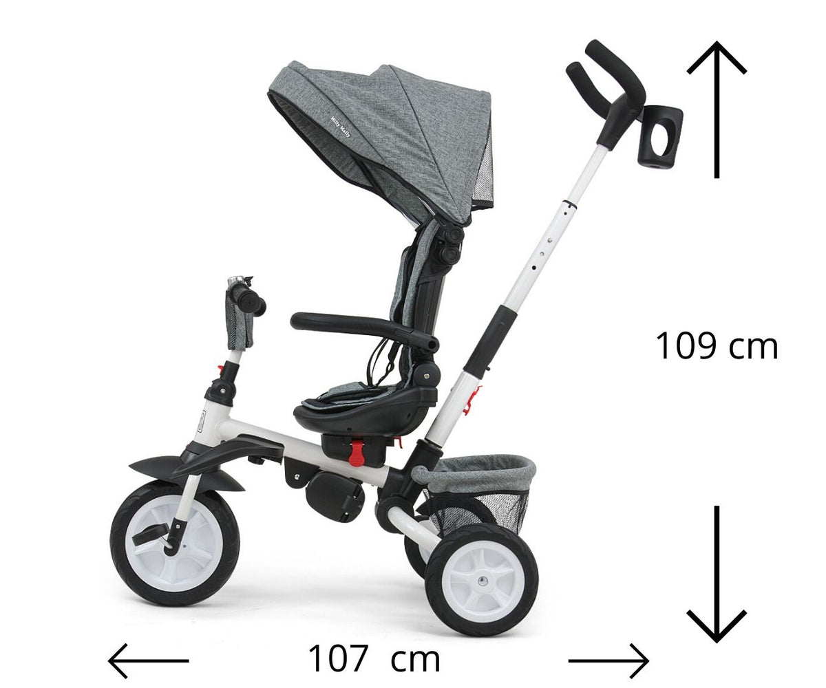 MILLY MALLY Stanley Rubber 6 az 1-ben tricikli tolókarral – Szürke