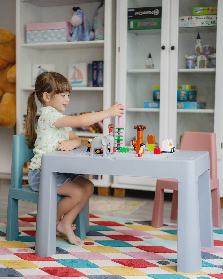Teggi MULTIFUN 1+2 gyermek asztal és szék szett - Szürke/Rózsaszín/Türkiz