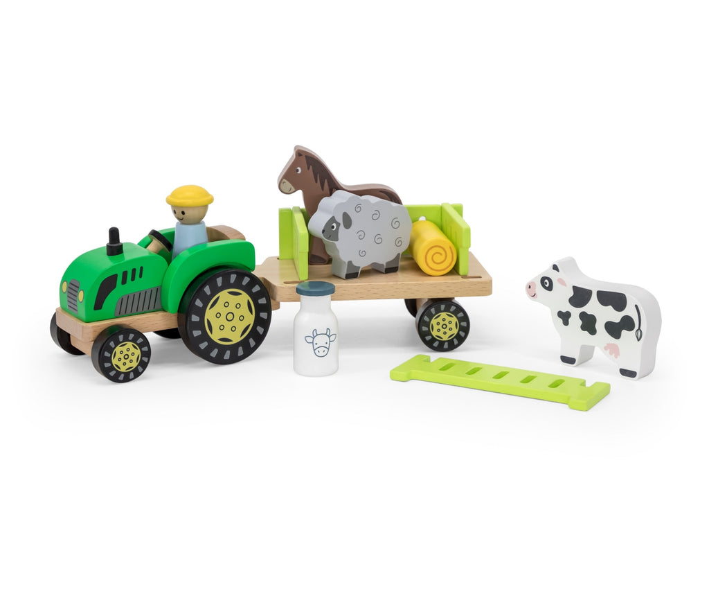 Viga fa traktor pótkocsival és farmállatokkal