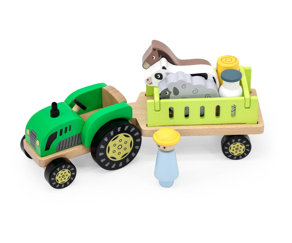 Viga fa traktor pótkocsival és farmállatokkal