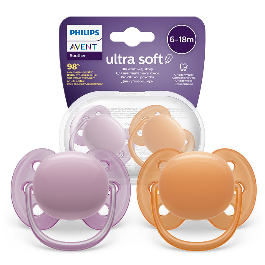 Philips Avent SCF091/33 Ultra Soft cumi 6–18 hó – Narancs és Lila (2 db)