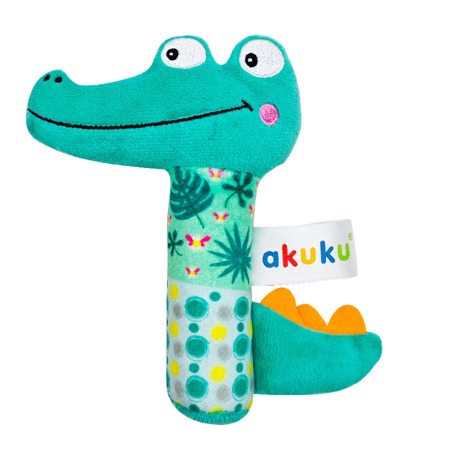AKUKU Krokodil plüss csörgő és sípoló babajáték – 15 cm