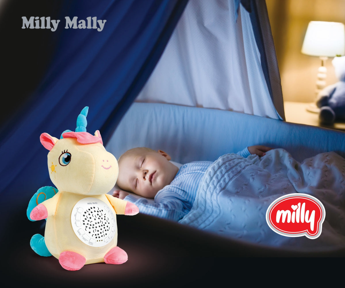 Milly Mally plüss unikornis csillagfény-projektorral és altatódallamokkal