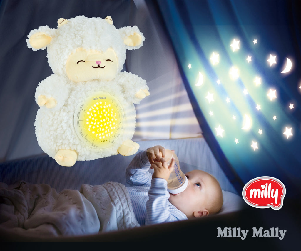 Milly Mally plüss bárány csillagfény-projektorral és altatódallamokkal