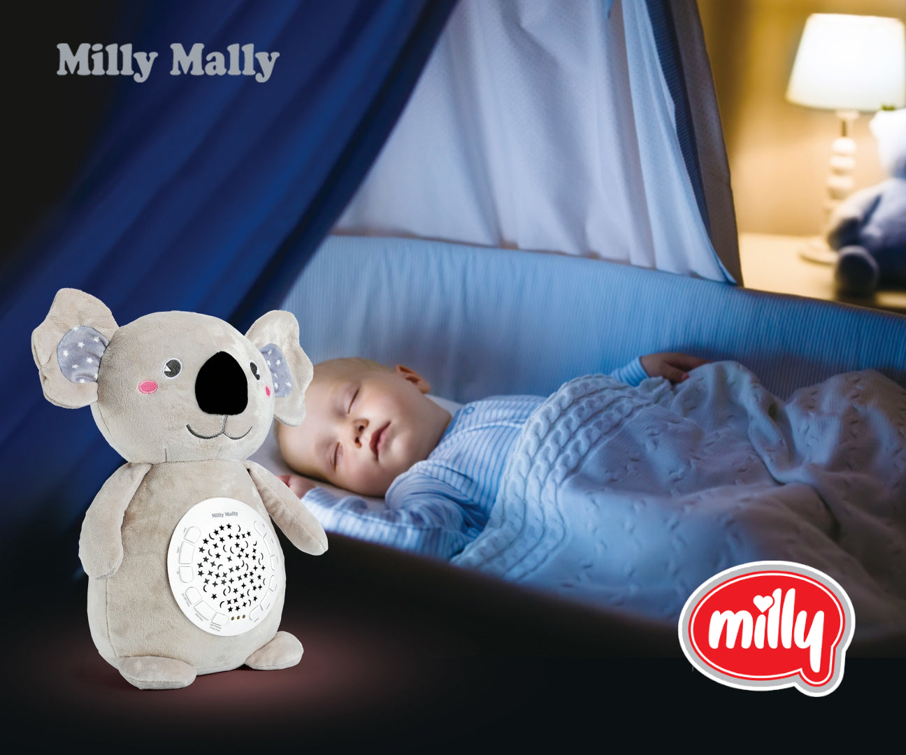 Milly Mally plüss koala csillagfény-projektorral és altatódallamokkal