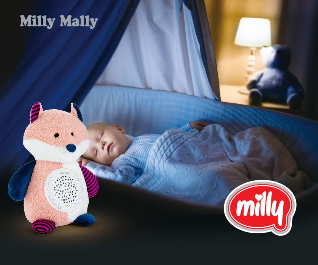 Milly Mally plüss róka csillagfény-projektorral és altatódallamokkal