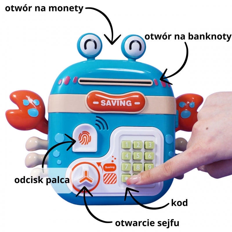 WOOPIE Zenélő rák alakú elektronikus persely kódzárral, hátizsák funkcióval