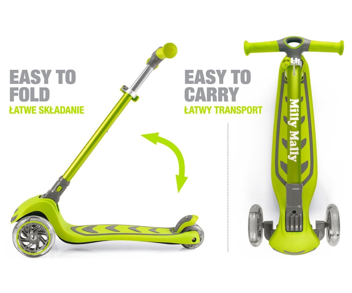 MILLY MALLY Boogie Scooter háromkerekű roller világító kerekekkel – Zöld
