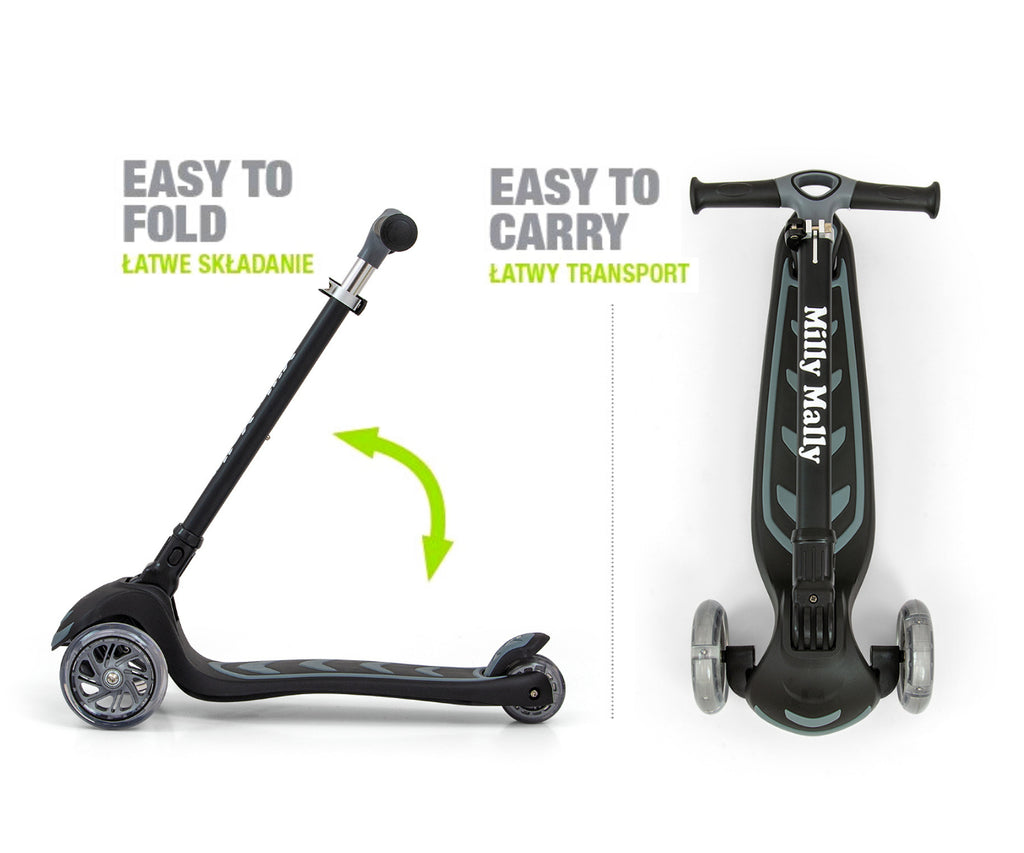MILLY MALLY Boogie Scooter háromkerekű roller LED-es kerekekkel – Fekete