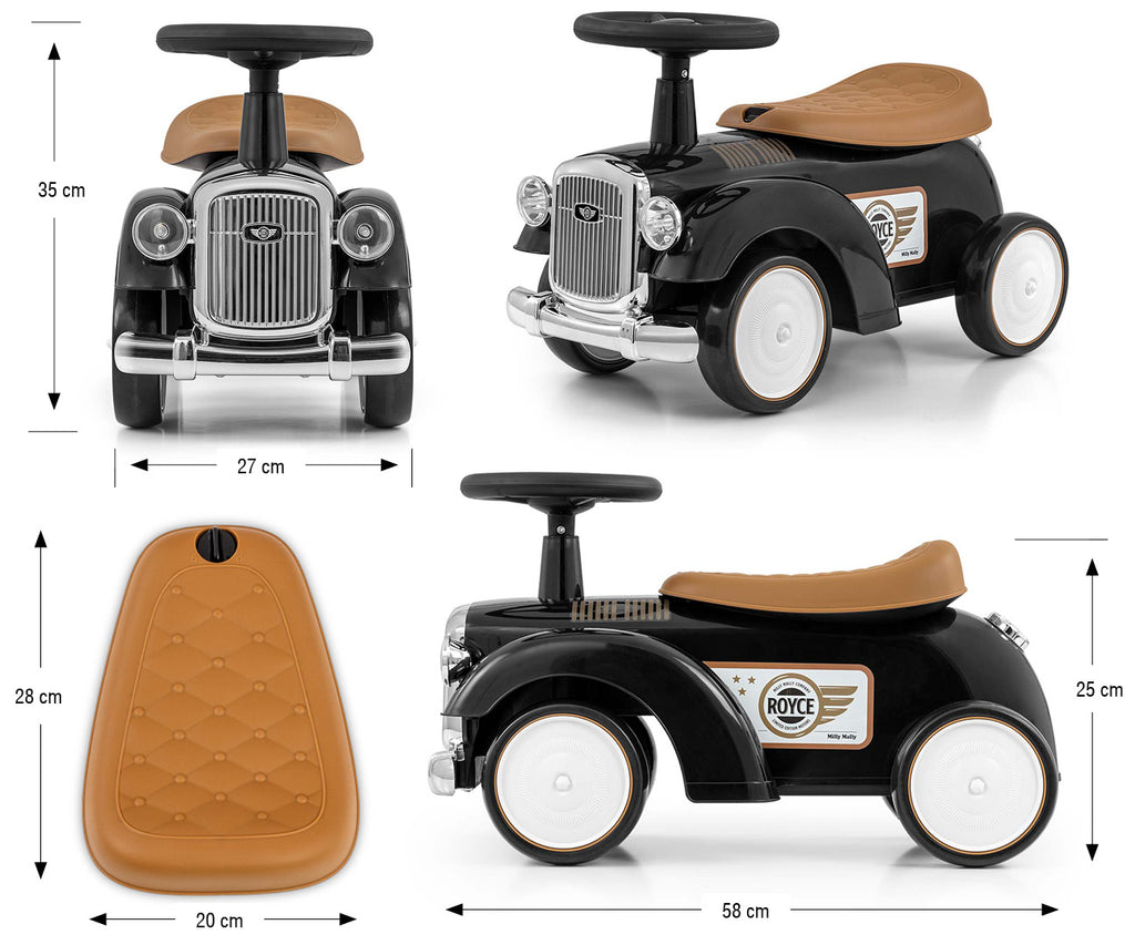 Milly Mally Royce retro bébitaxi dudával és tárolórekesszel – Black