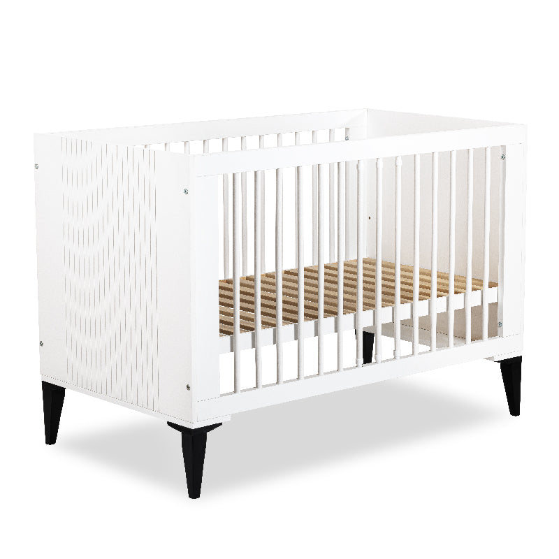 KLUPS Mia babaágy 120 × 60 cm – fehér–fekete