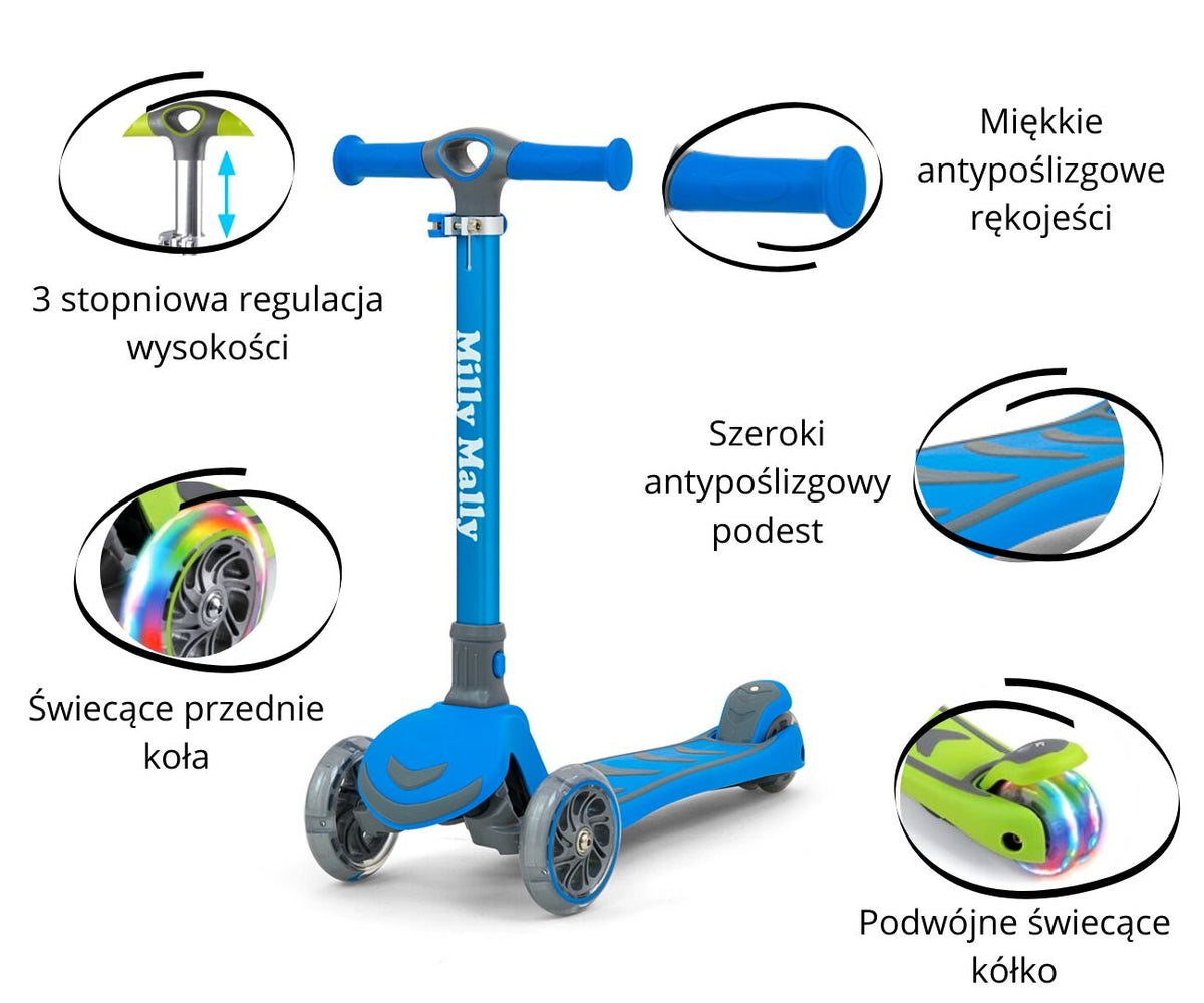 MILLY MALLY Boogie Scooter háromkerekű roller világító kerekekkel – Kék