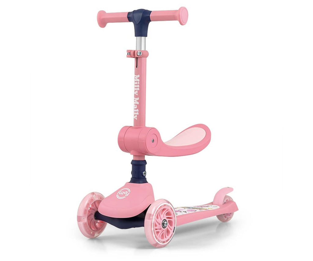 MILLY MALLY FUZZY háromkerekű roller üléssel és LED-es kerekekkel – Rózsaszín