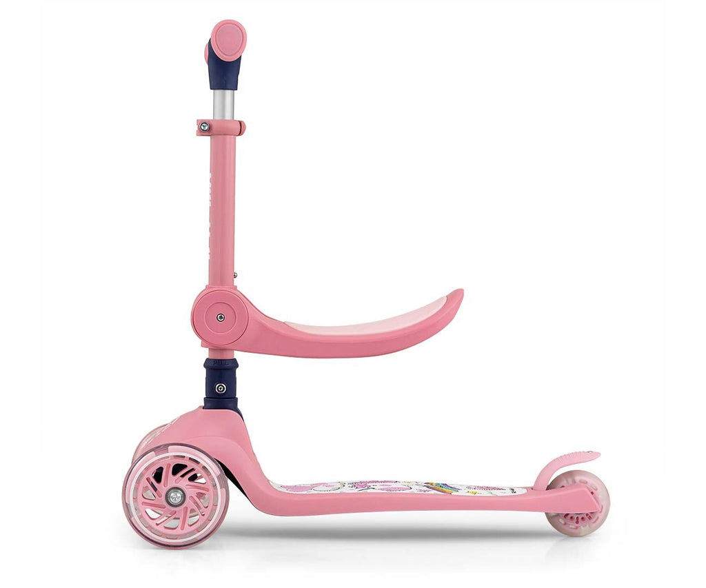 MILLY MALLY FUZZY háromkerekű roller üléssel és LED-es kerekekkel – Rózsaszín