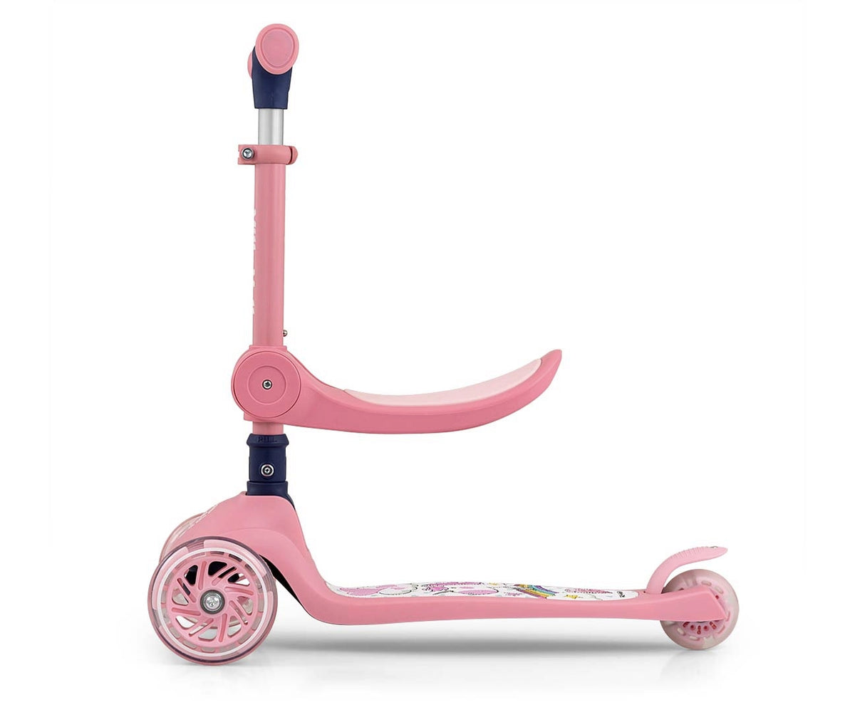 MILLY MALLY FUZZY háromkerekű roller üléssel és LED-es kerekekkel – Rózsaszín