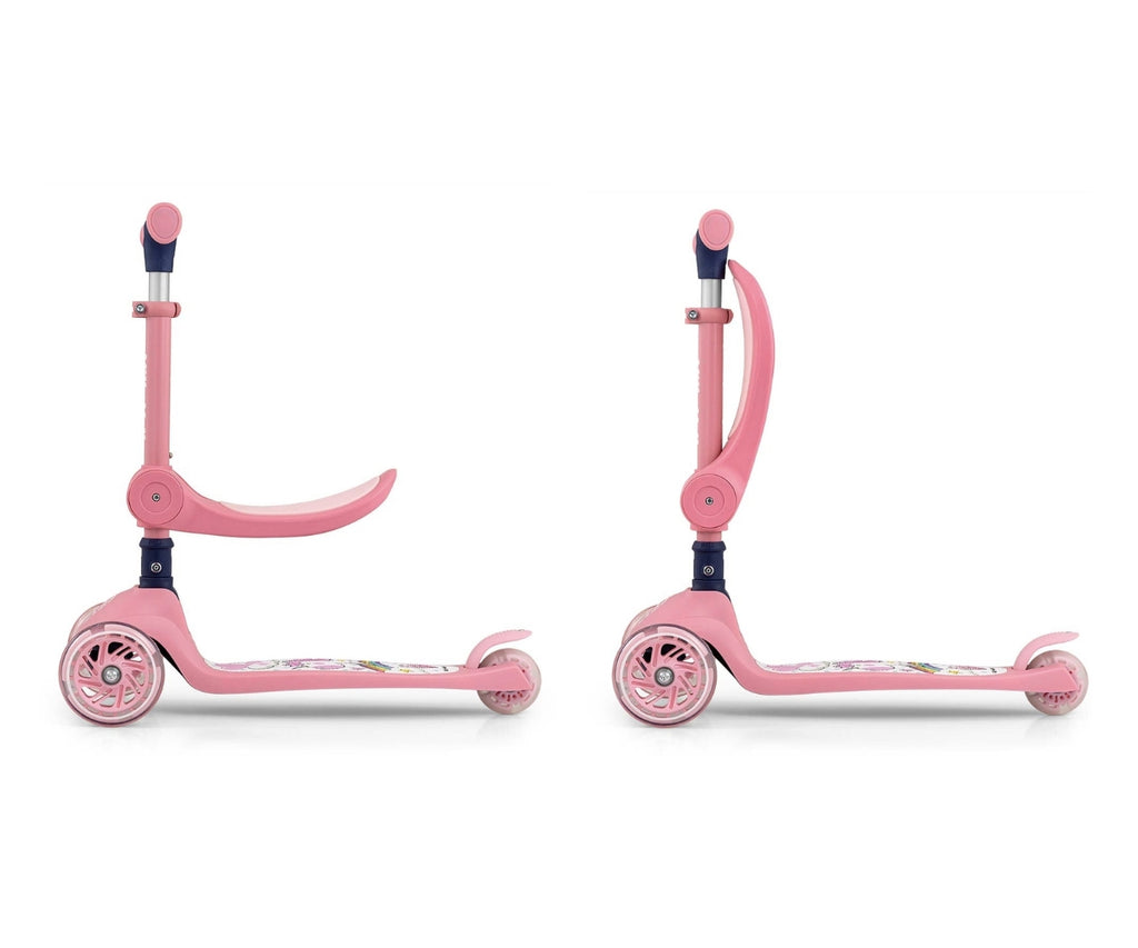 MILLY MALLY FUZZY háromkerekű roller üléssel és LED-es kerekekkel – Rózsaszín