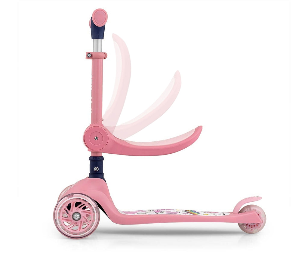 MILLY MALLY FUZZY háromkerekű roller üléssel és LED-es kerekekkel – Rózsaszín