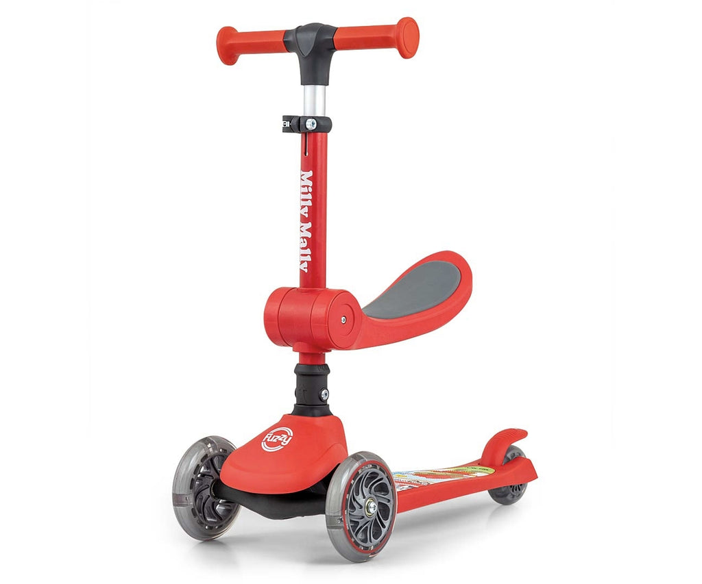 MILLY MALLY FUZZY háromkerekű roller üléssel és LED-es kerekekkel – Piros