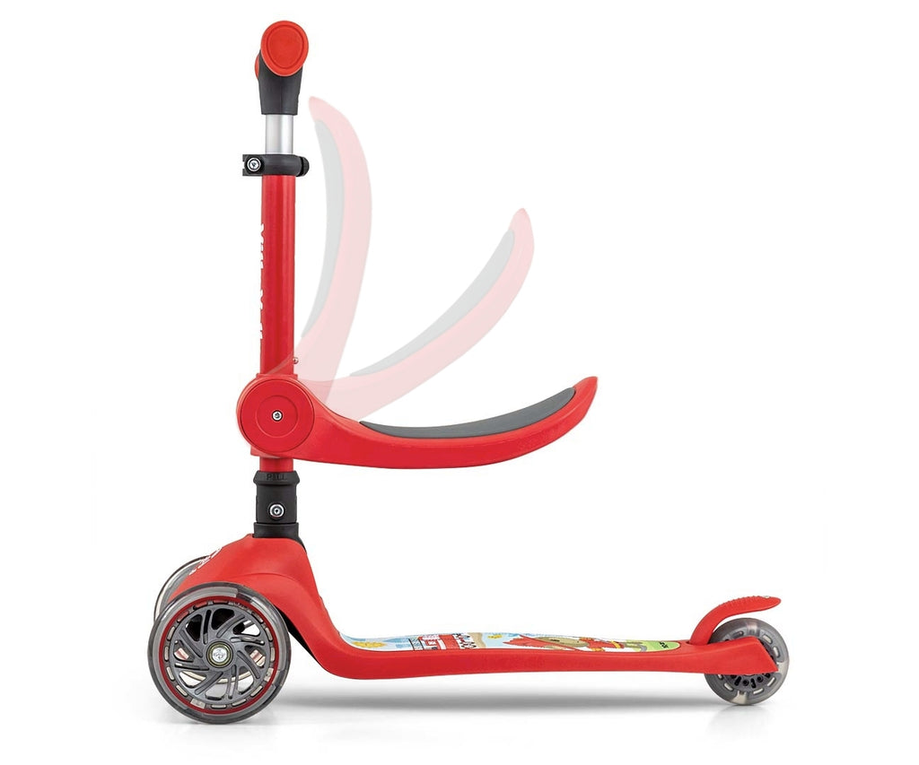 MILLY MALLY FUZZY háromkerekű roller üléssel és LED-es kerekekkel – Piros