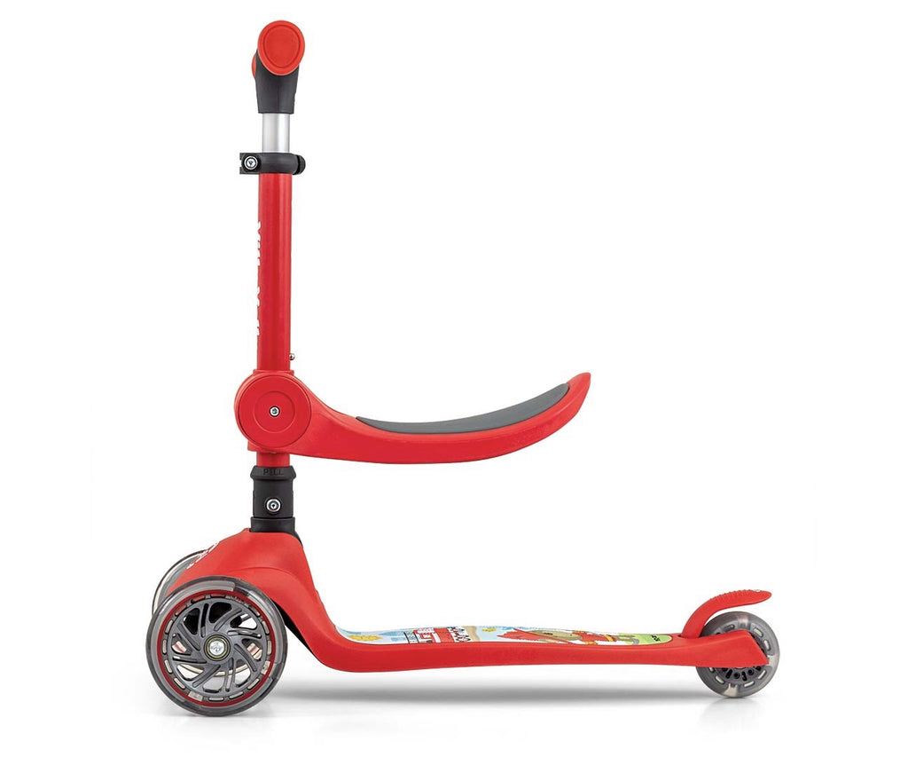 MILLY MALLY FUZZY háromkerekű roller üléssel és LED-es kerekekkel – Piros