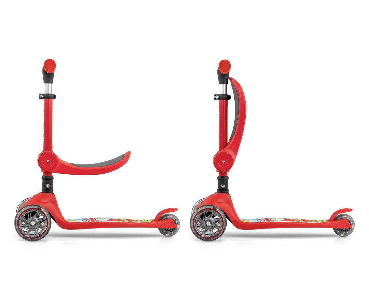 MILLY MALLY FUZZY háromkerekű roller üléssel és LED-es kerekekkel – Piros