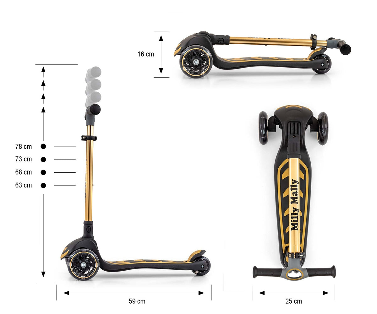 MILLY MALLY Boogie Scooter háromkerekű roller LED-es kerekekkel – Arany