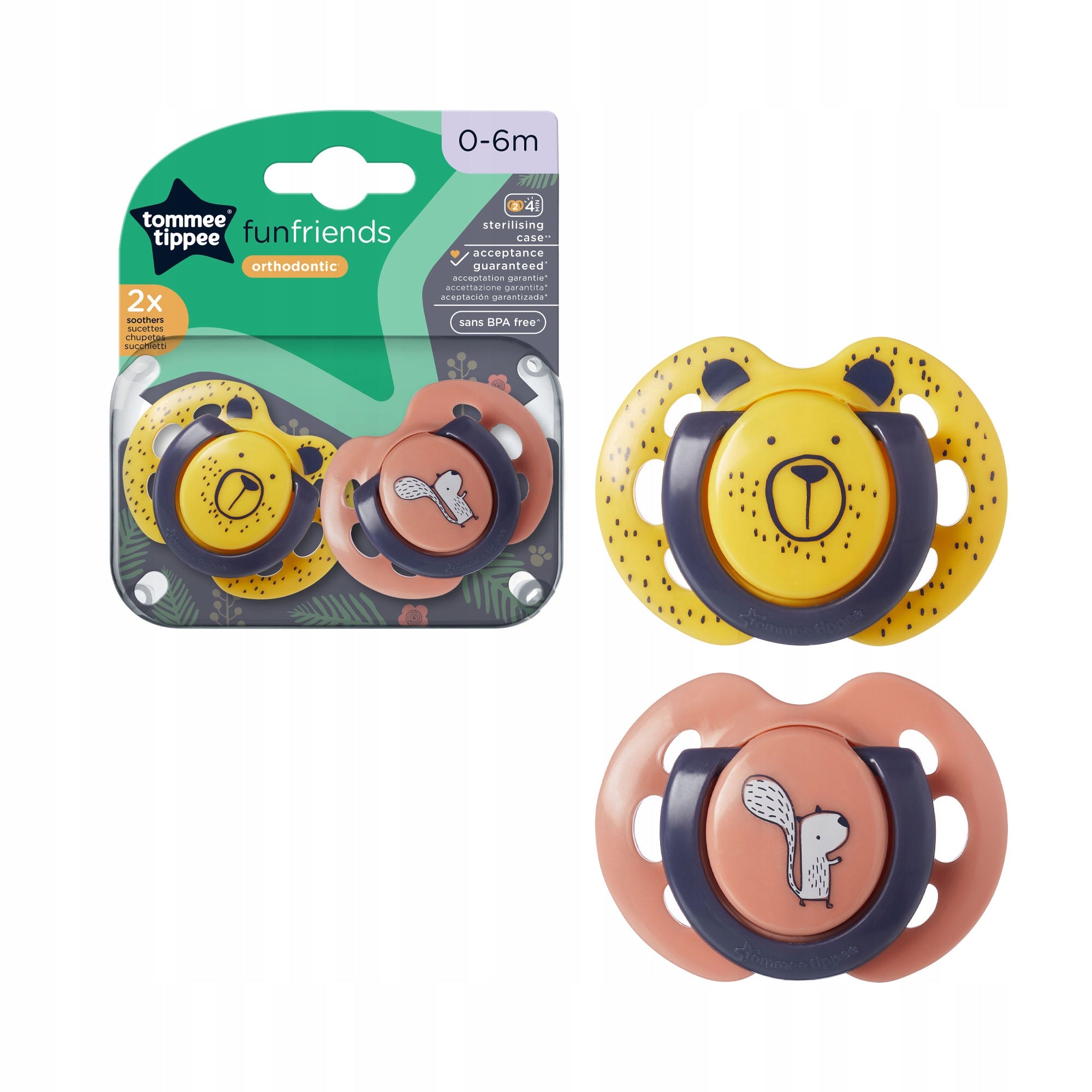 Tommee Tippee Fun Friends nyugtatócumi 0-6 hónapos korig, 2 db-os kiszerelés
