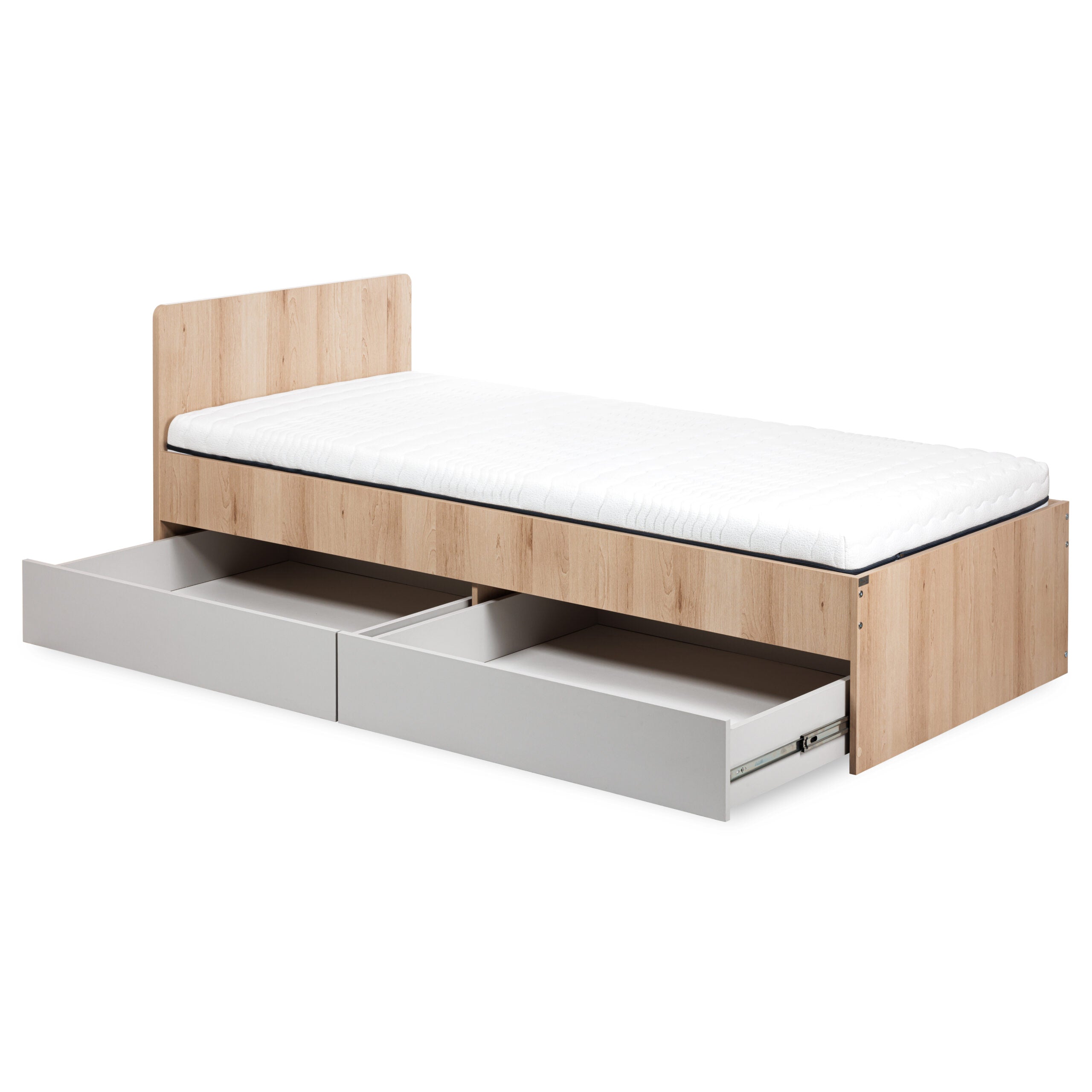 KLUPS Dalia ifjúsági ágy két fiókkal, 200 × 90 cm – bükk–szürke