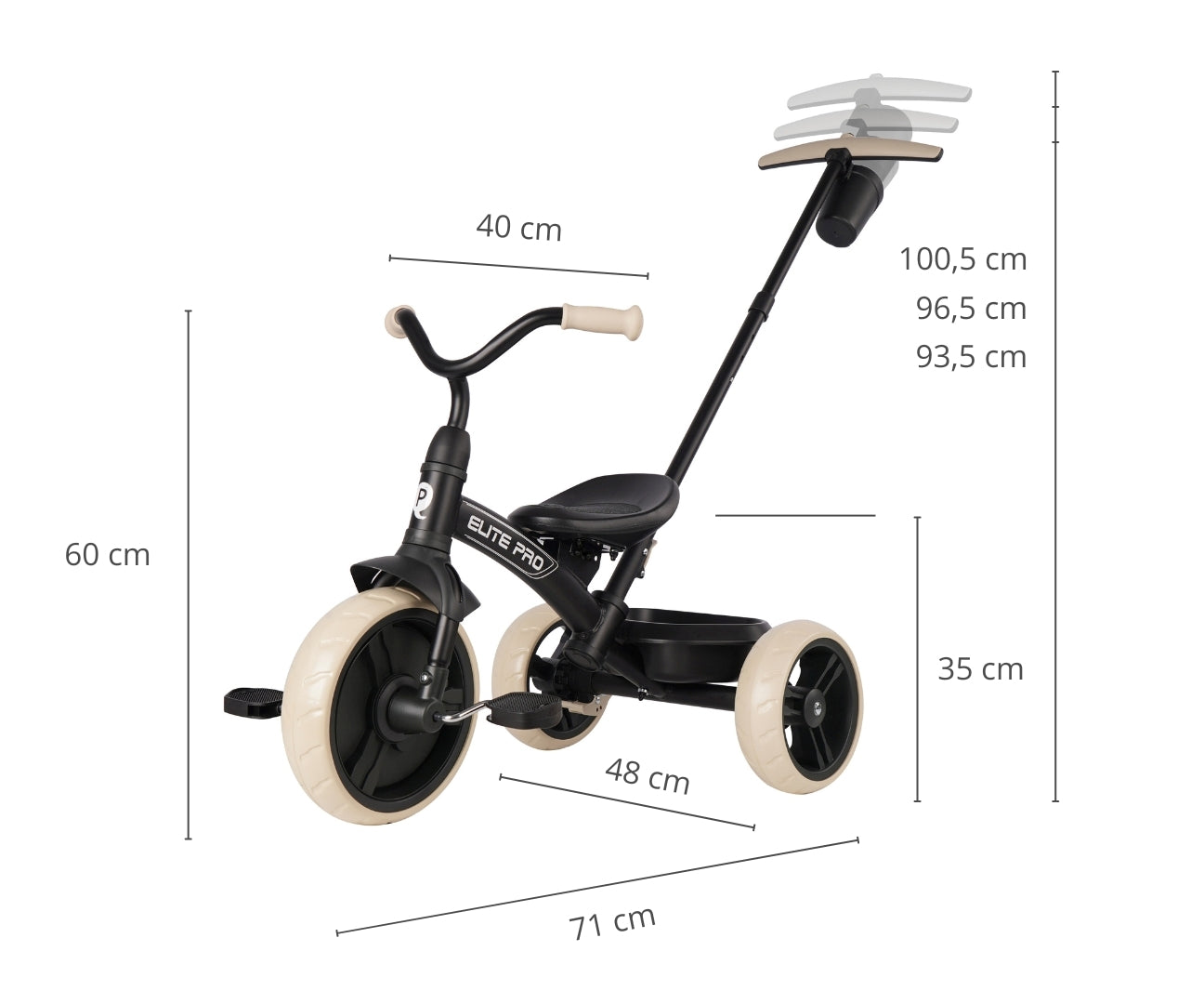 Milly Mally Qplay Elite Pro háromkerekű gyerek tricikli szülőkarral – Black