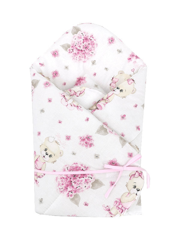 MIMINU Design pamut babapólya 75 × 75 cm – Rózsaszín, balerinás és macimintás