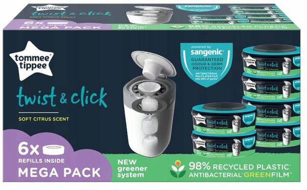 Tommee Tippee Sangenic Twist pelenkakuka & Tec utántöltő kazetta 6 db