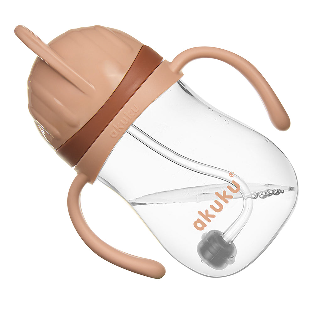AKUKU súlyozott szívószálas tanulópohár – Mokka, 280 ml