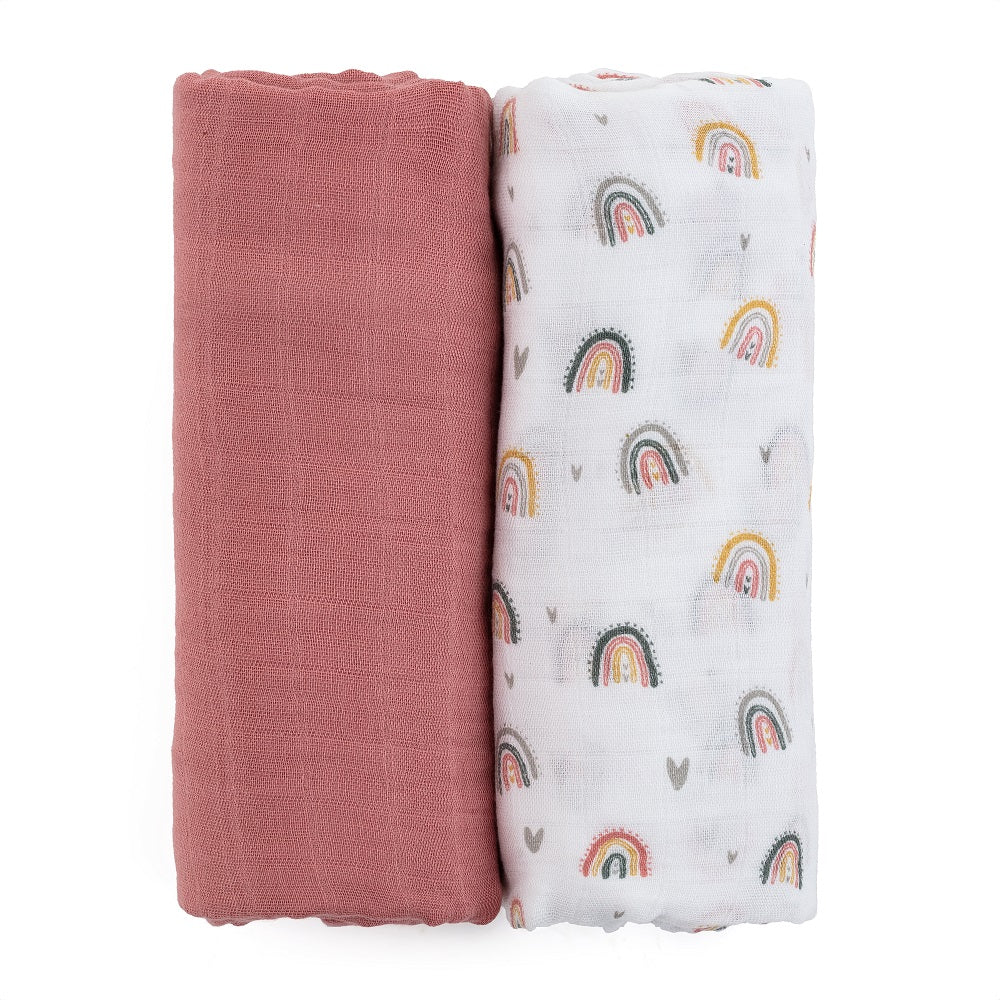 PETITE&MARS bambusz muszlin textilpelenka szett 2 db – Misty Rose Rainbows 120×120 cm